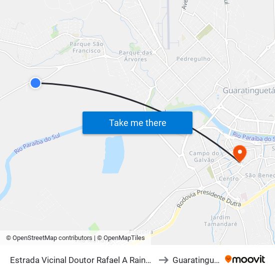 Estrada Vicinal Doutor Rafael A Rainer, 101 to Guaratinguetá map