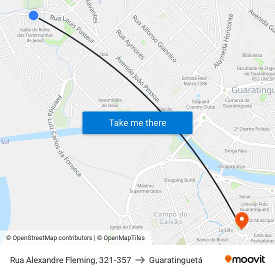 Rua Alexandre Fleming, 321-357 to Guaratinguetá map