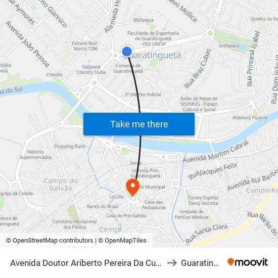 Avenida Doutor Ariberto Pereira Da Cunha, 652-804 to Guaratinguetá map