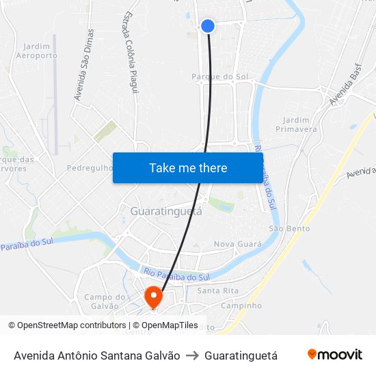 Avenida Antônio Santana Galvão to Guaratinguetá map