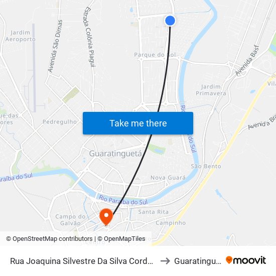 Rua Joaquina Silvestre Da Silva Cordeiro, 11 to Guaratinguetá map