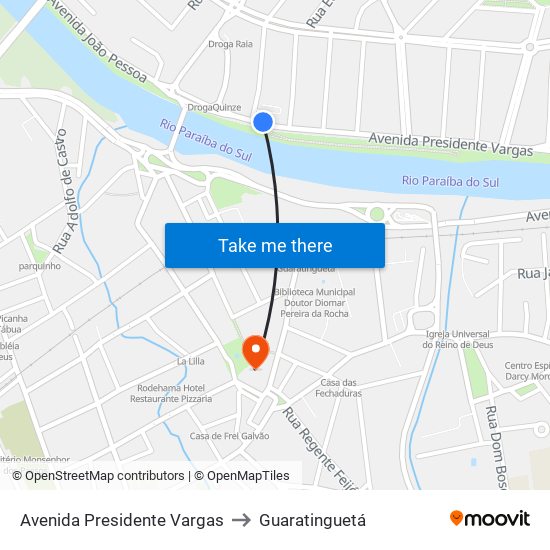 Avenida Presidente Vargas to Guaratinguetá map
