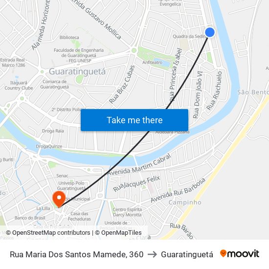 Rua Maria Dos Santos Mamede, 360 to Guaratinguetá map