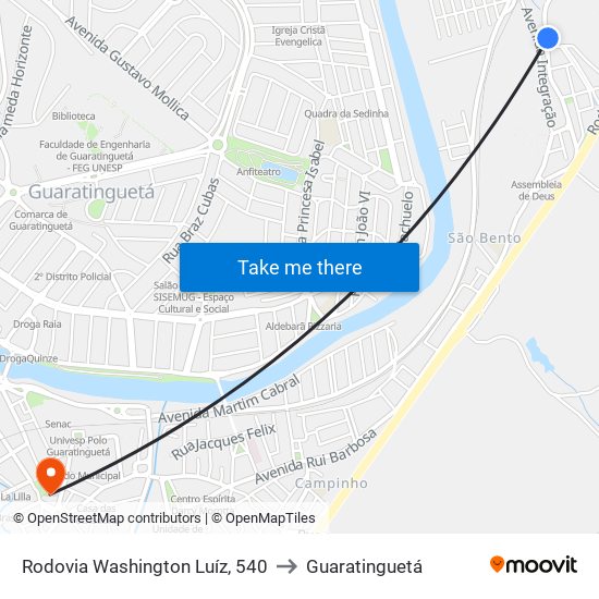 Rodovia Washington Luíz, 540 to Guaratinguetá map