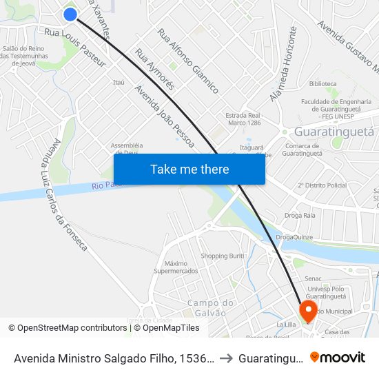 Avenida Ministro Salgado Filho, 1536-1604 to Guaratinguetá map