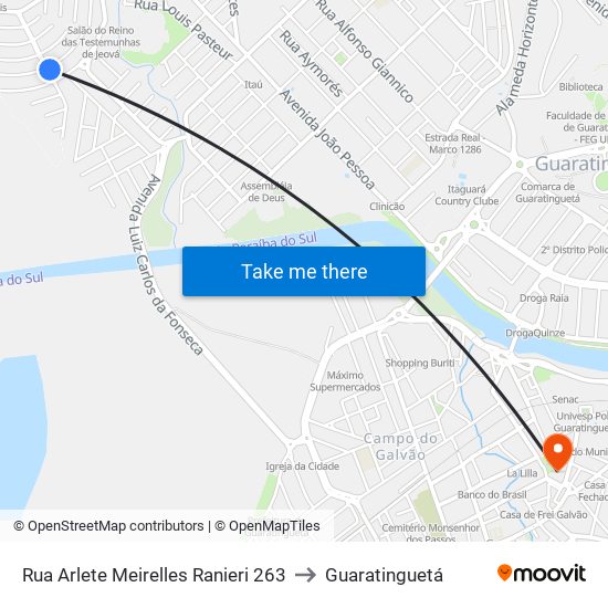 Rua Arlete Meirelles Ranieri 263 to Guaratinguetá map