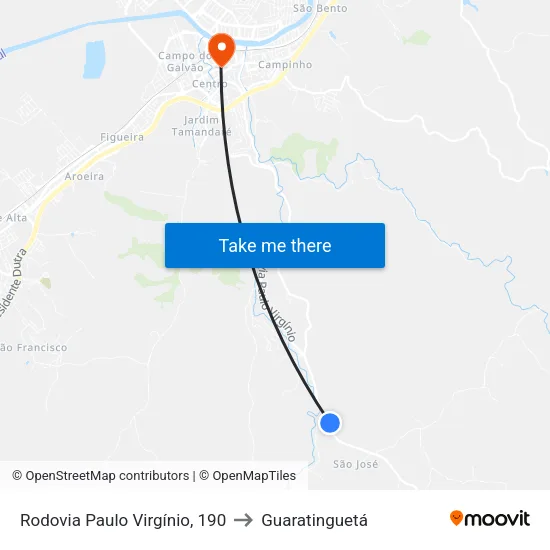 Rodovia Paulo Virgínio, 190 to Guaratinguetá map