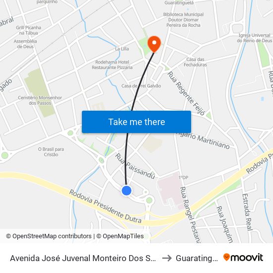 Avenida José Juvenal Monteiro Dos Santos, 102 to Guaratinguetá map