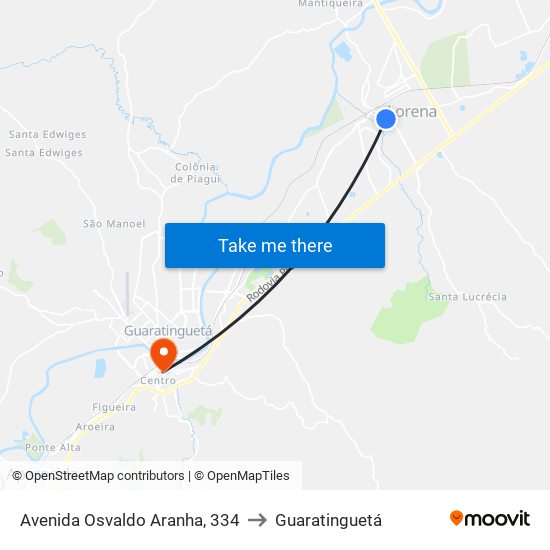 Avenida Osvaldo Aranha, 334 to Guaratinguetá map