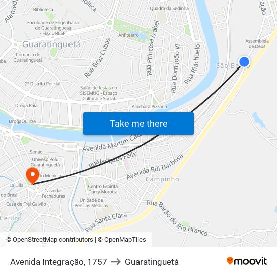 Avenida Integração, 1757 to Guaratinguetá map