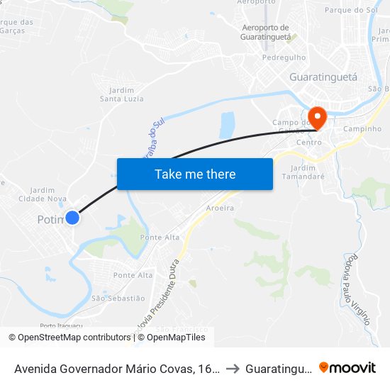 Avenida Governador Mário Covas, 161-203 to Guaratinguetá map