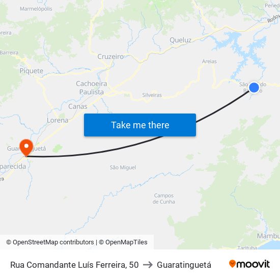 Rua Comandante Luís Ferreira, 50 to Guaratinguetá map