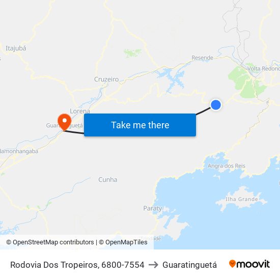 Rodovia Dos Tropeiros, 6800-7554 to Guaratinguetá map