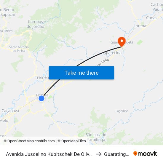 Avenida Juscelino Kubitschek De Oliveira, 341 to Guaratinguetá map
