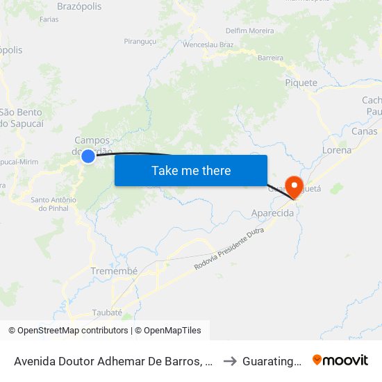 Avenida Doutor Adhemar De Barros, 673-695 to Guaratinguetá map