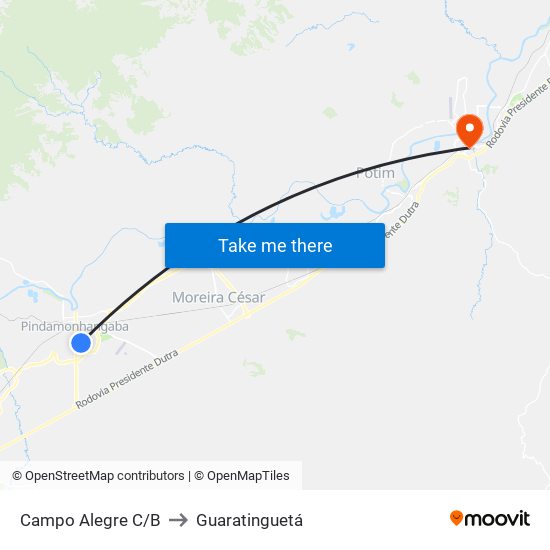 Campo Alegre C/B to Guaratinguetá map