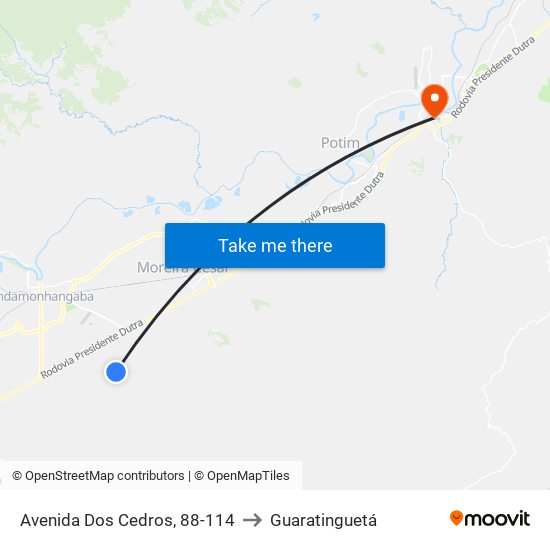 Avenida Dos Cedros, 88-114 to Guaratinguetá map