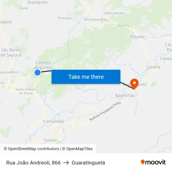 Rua João Andreoli, 866 to Guaratinguetá map