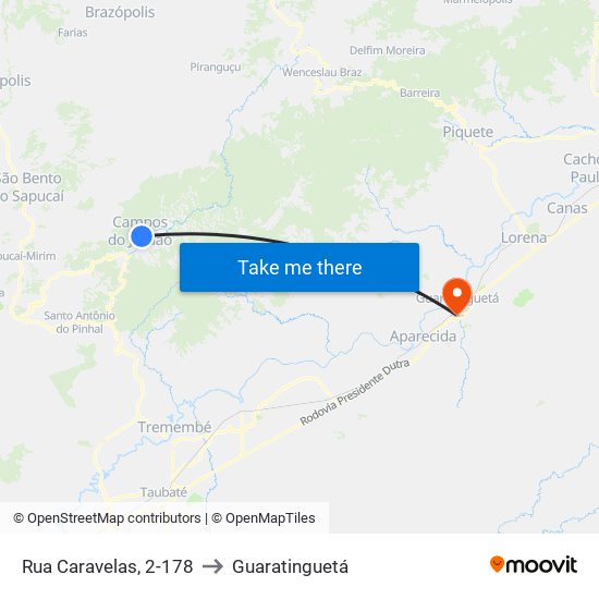 Rua Caravelas, 2-178 to Guaratinguetá map