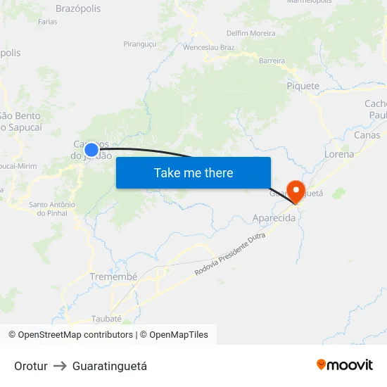 Orotur to Guaratinguetá map