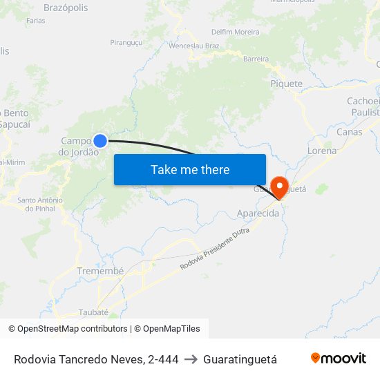 Rodovia Tancredo Neves, 2-444 to Guaratinguetá map