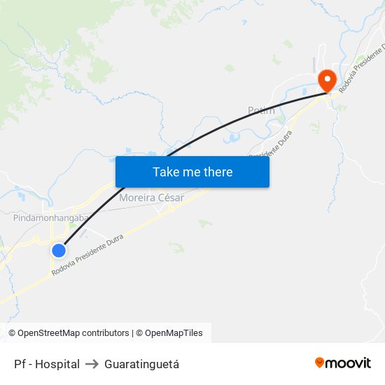 Pf - Hospital to Guaratinguetá map