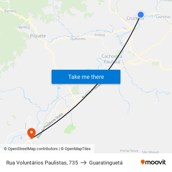 Rua Voluntários Paulistas, 735 to Guaratinguetá map