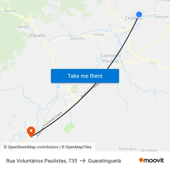 Rua Voluntários Paulistas, 735 to Guaratinguetá map