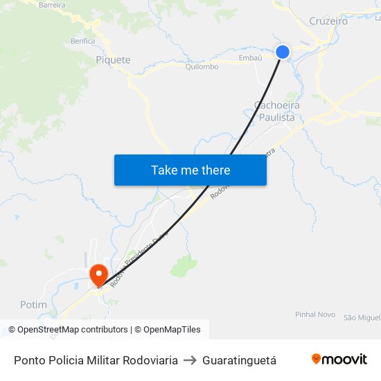 Ponto Policia Militar Rodoviaria to Guaratinguetá map