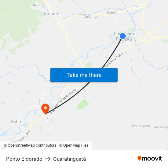 Ponto Eldorado to Guaratinguetá map