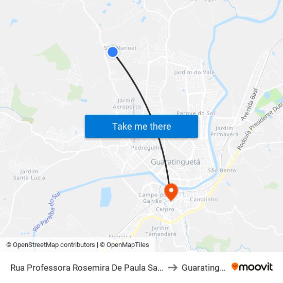 Rua Professora Rosemira De Paula Santos, 331 to Guaratinguetá map