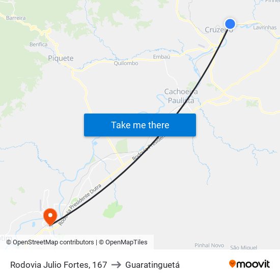 Rodovia Julio Fortes, 167 to Guaratinguetá map