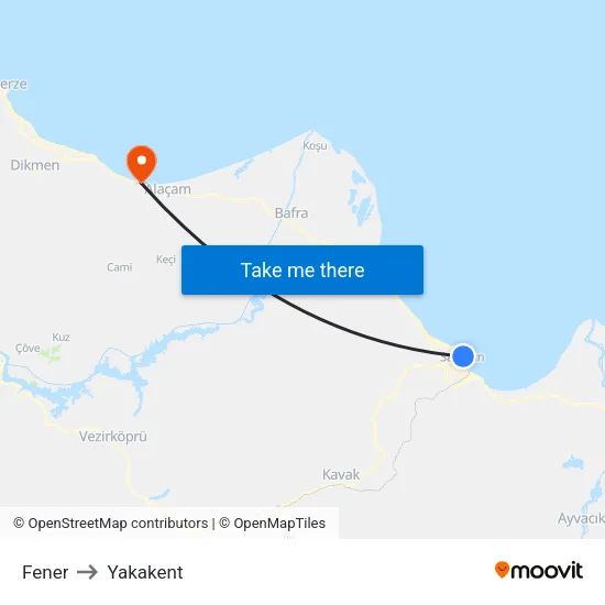 10111 - Samsun Müzesi to Yakakent map