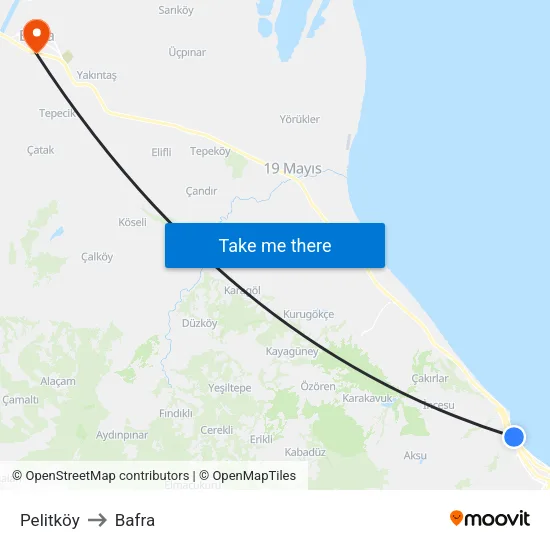 30502 - Pelitköy to Bafra map