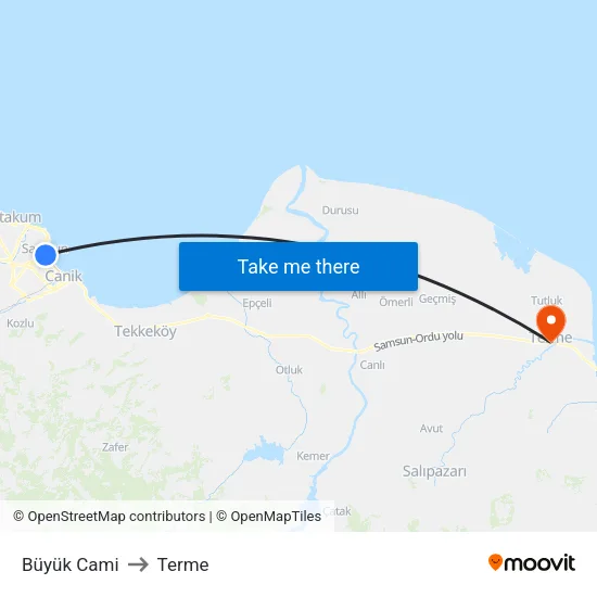 10052 - Büyük Cami to Terme map