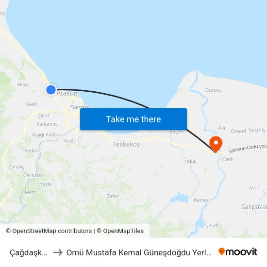 Çağdaşkent to Omü Mustafa Kemal Güneşdoğdu Yerleşkesi map