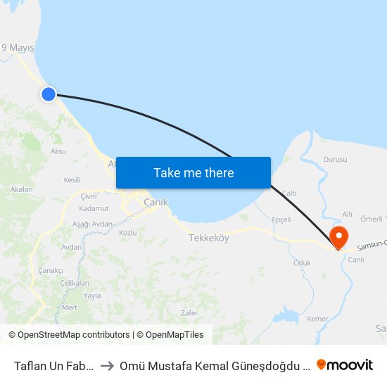 Taflan Un Fabrikası to Omü Mustafa Kemal Güneşdoğdu Yerleşkesi map