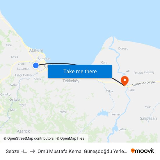 Sebze Hali to Omü Mustafa Kemal Güneşdoğdu Yerleşkesi map