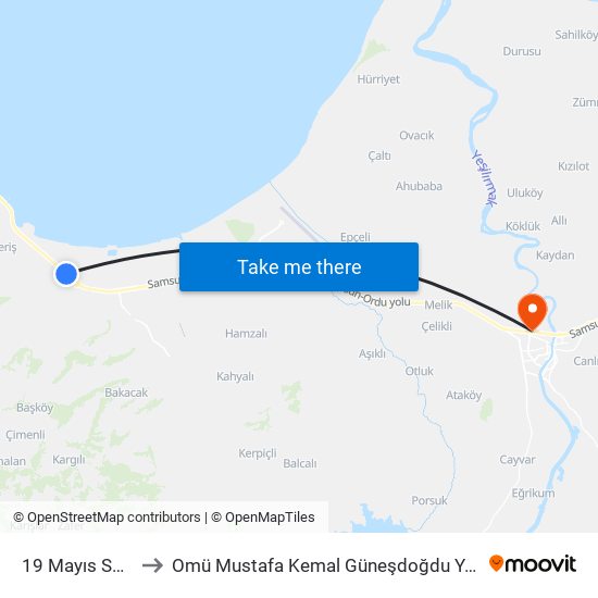 19 Mayıs Sanayi to Omü Mustafa Kemal Güneşdoğdu Yerleşkesi map