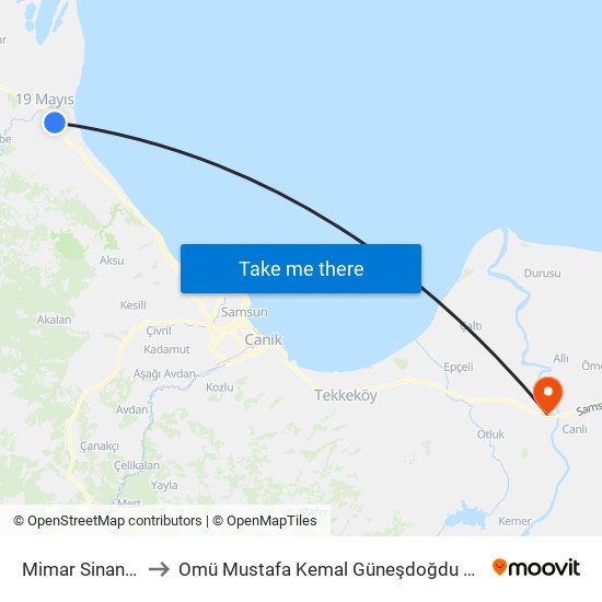Mimar Sinan Yolu to Omü Mustafa Kemal Güneşdoğdu Yerleşkesi map