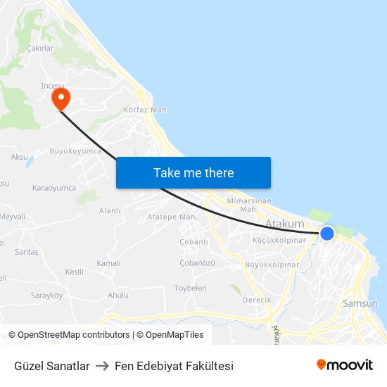 Güzel Sanatlar to Fen Edebiyat Fakültesi map