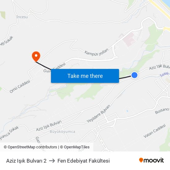 Aziz Işık Bulvarı 2 to Fen Edebiyat Fakültesi map