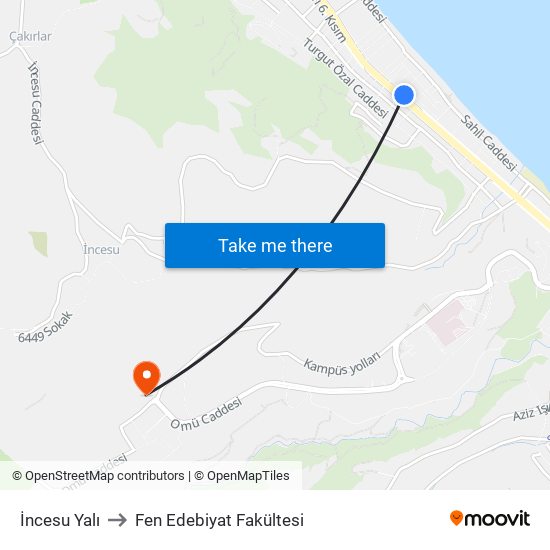 İncesu Yalı to Fen Edebiyat Fakültesi map