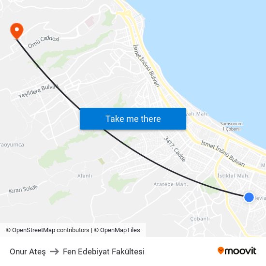 Onur Ateş to Fen Edebiyat Fakültesi map