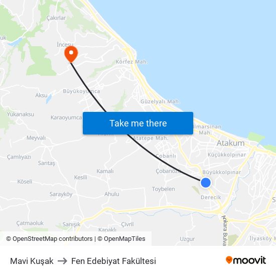 Mavi Kuşak to Fen Edebiyat Fakültesi map