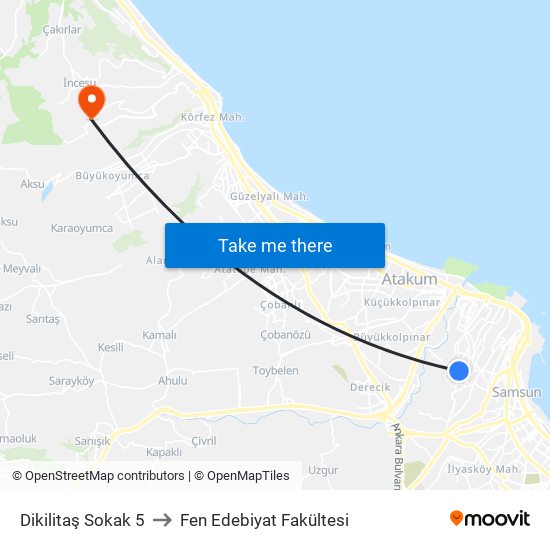 Dikilitaş Sokak 5 to Fen Edebiyat Fakültesi map