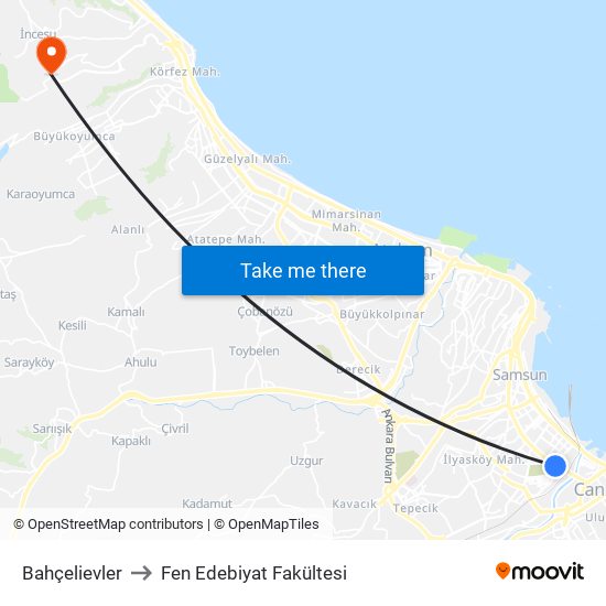 Bahçelievler to Fen Edebiyat Fakültesi map