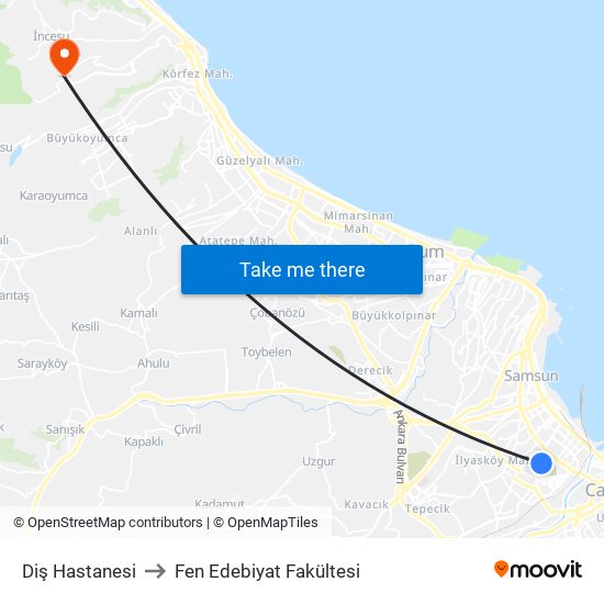 Diş Hastanesi to Fen Edebiyat Fakültesi map