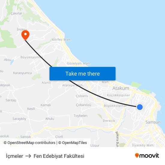 İçmeler to Fen Edebiyat Fakültesi map