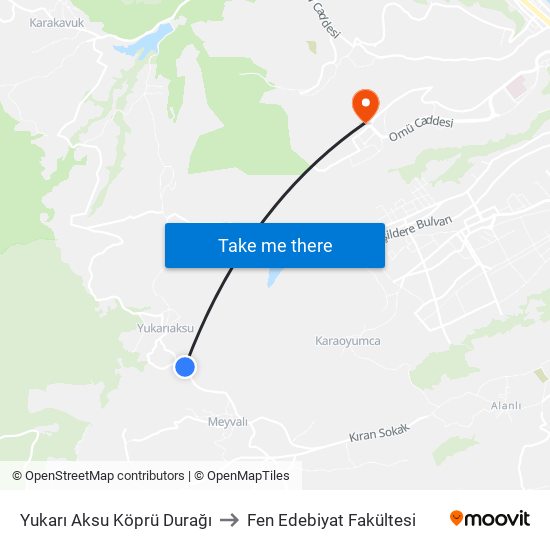 Yukarı Aksu Köprü Durağı to Fen Edebiyat Fakültesi map